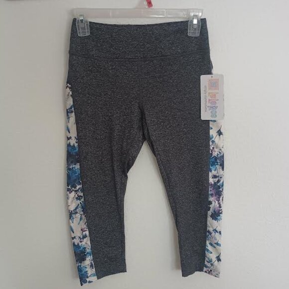 LULAROE SIMPLY COMFORTABLE JADE ATHLETIC CAPRI LEGGING GRAY BLUE FLORAL SML NWT - Picture 1 of 5